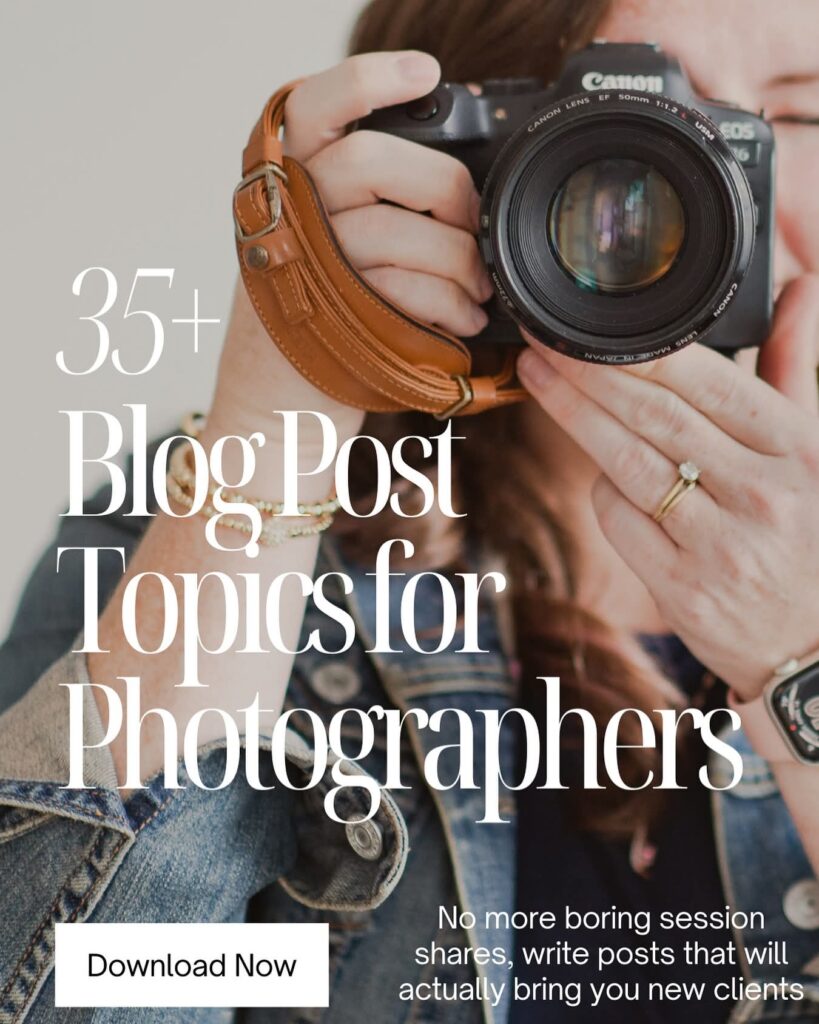 35+ Blog Post Topics for Photographers graphic to freebie