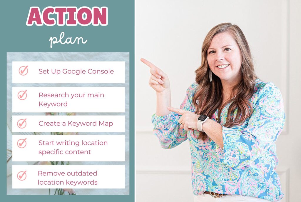 action plan steps and Melissa Arlena for keywords for photographers