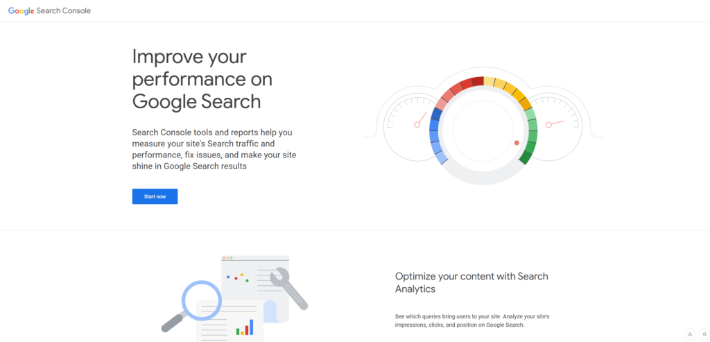 Screenshot of Google Search Console homepage to help photographers with their SEO
