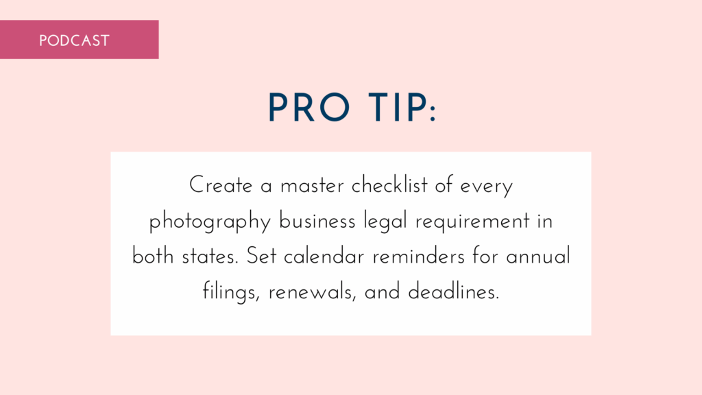pro tip graphic for photography business legal requirements blog post